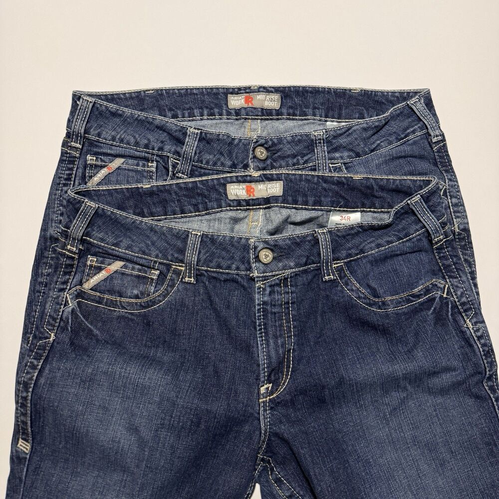Lot of 2 Ariat Work FR Jeans Women’s 34R 36X32 Mid Rise Bootcut Workwear Western